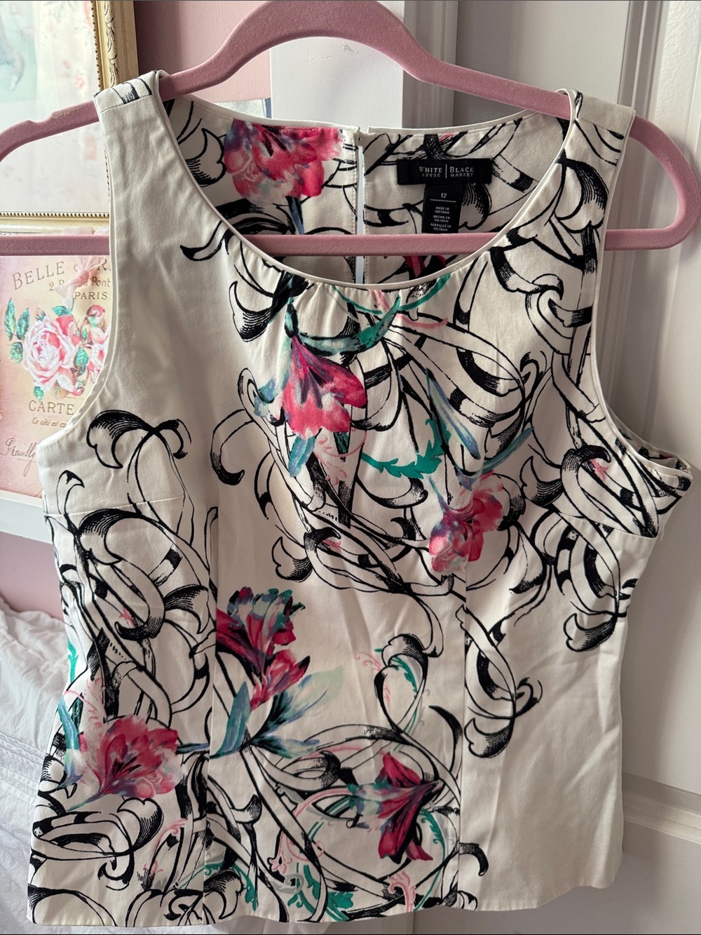 White House Black Market Cream Floral-Print Sleeveless Camisole Sz 12